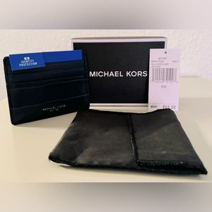 NWT Michael Kors men’s card case in navy crocodile leather